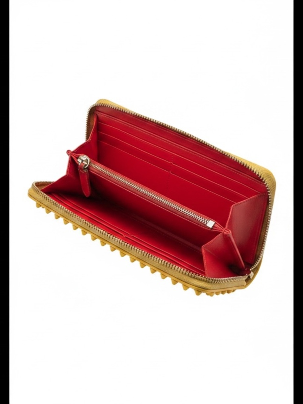 Authentic Christian Louboutin Yellow Spiked Panettone Zip-Around Wallet with COA - Picture 9 of 12